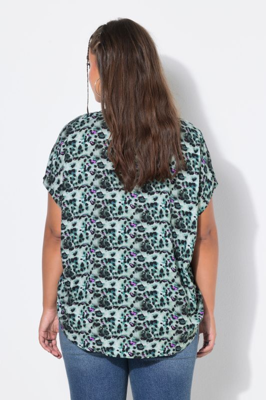 Colorful Leopard Print Cap Sleeve Blouse