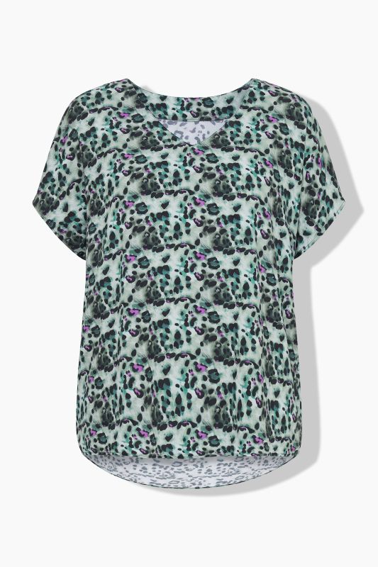 Colorful Leopard Print Cap Sleeve Blouse