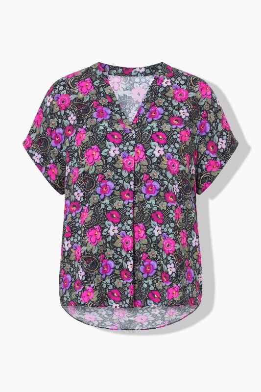 Electric Floral Cap Sleeve Blouse