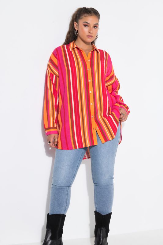 Sunshine Striped Oversized Muslin Tunic Blouse