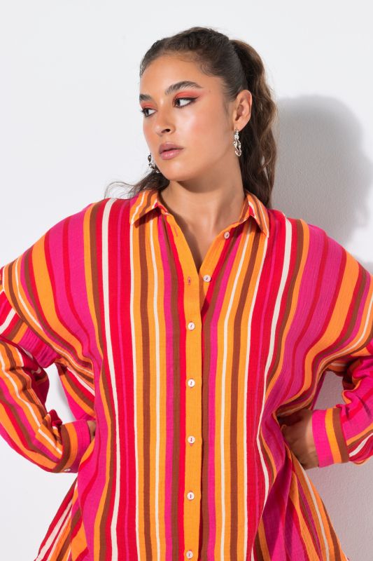 Sunshine Striped Oversized Muslin Tunic Blouse