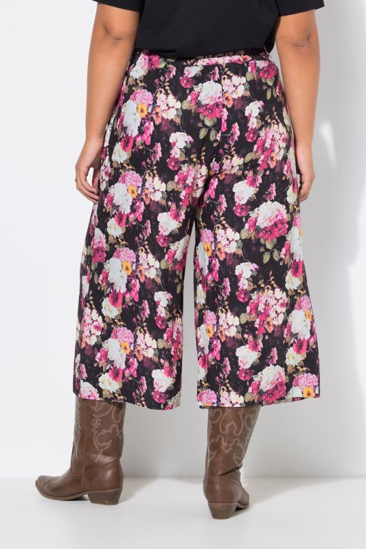 Hydrangea Print Elastic Waist Culottes