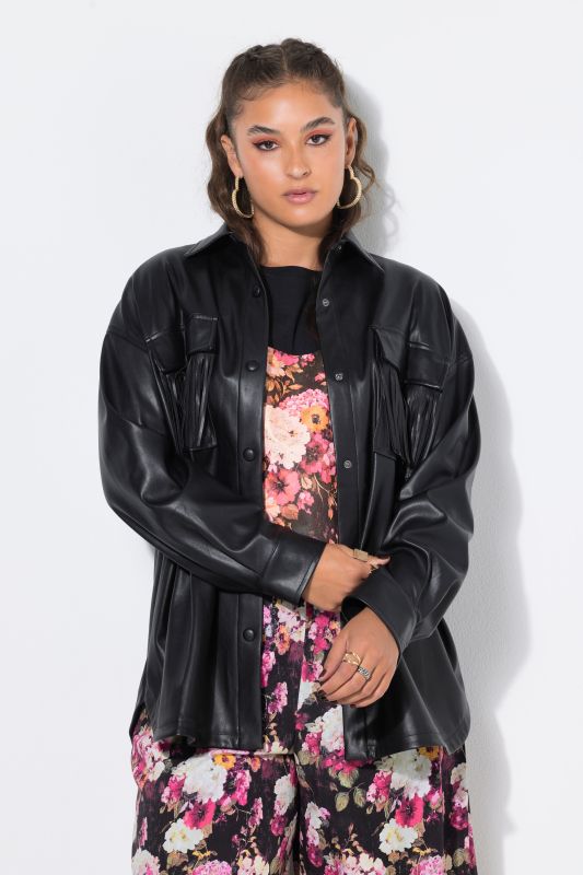 Faux Leather Fringed Pocket Jacket