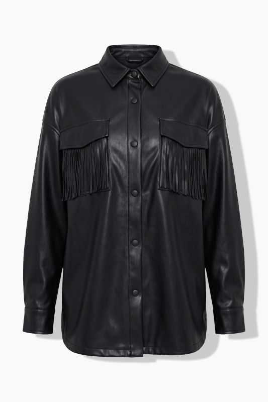 Faux Leather Fringed Pocket Jacket
