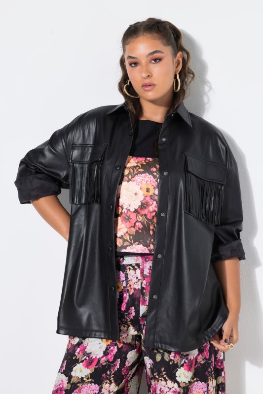 Faux Leather Fringed Pocket Jacket