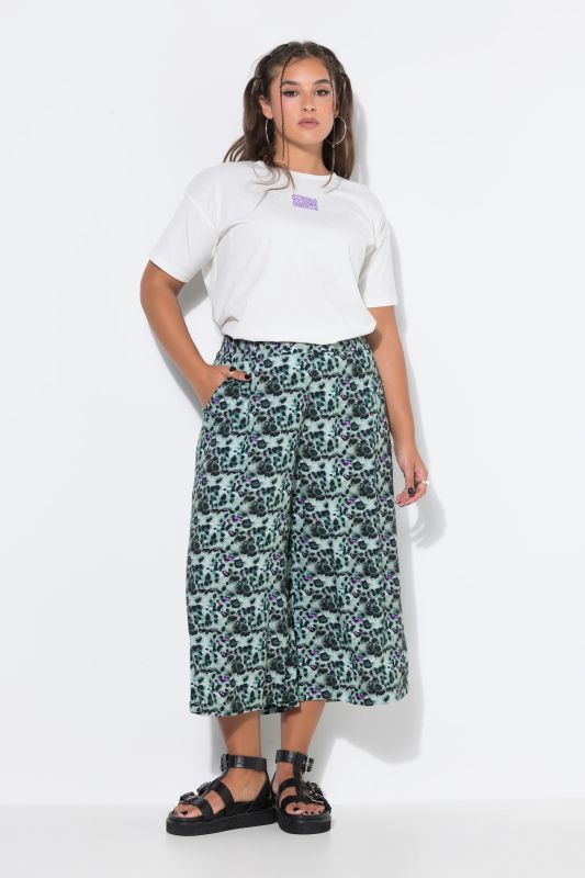 Colorful Leopard Print Elastic Waist Culottes