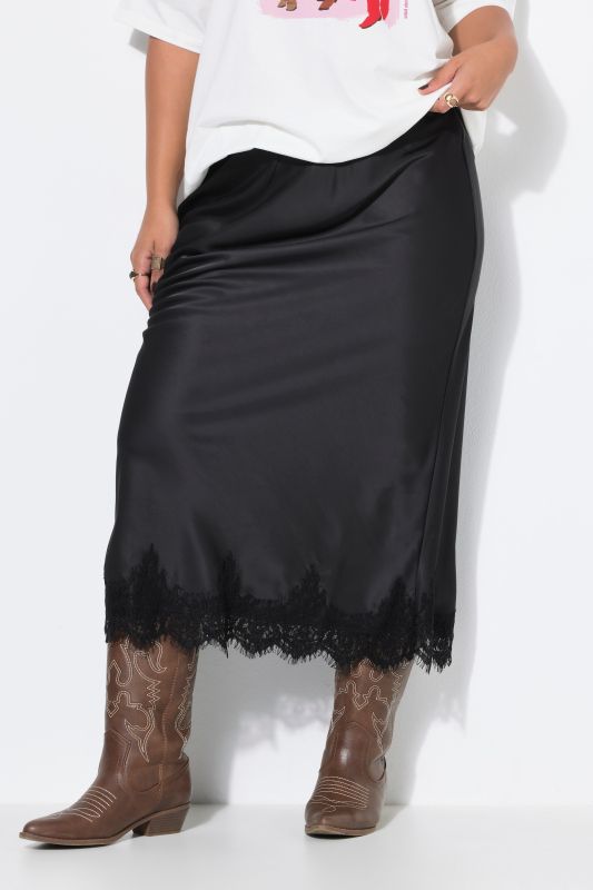 Lace Trimmed Satin Slip Skirt