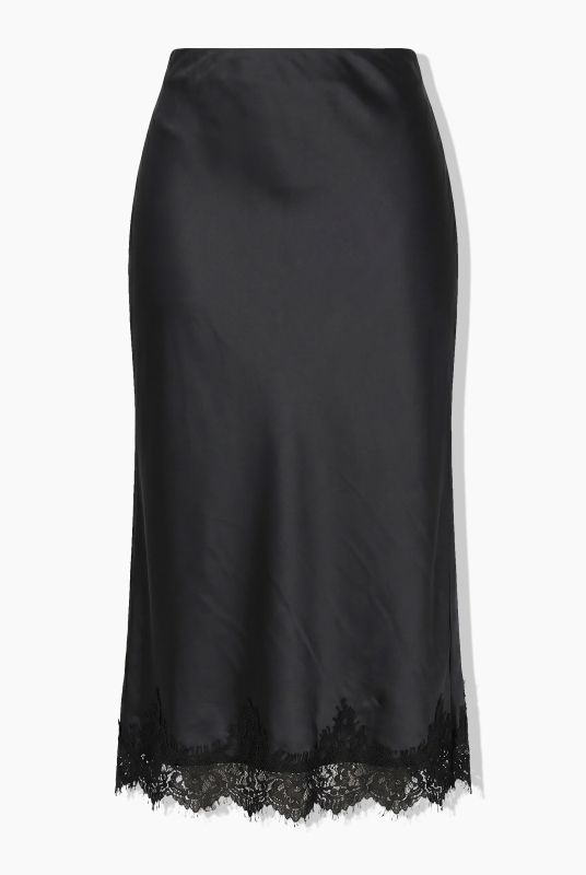 Lace Trimmed Satin Slip Skirt