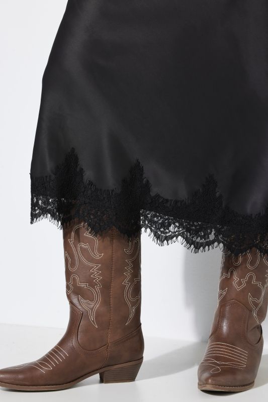 Lace Trimmed Satin Slip Skirt