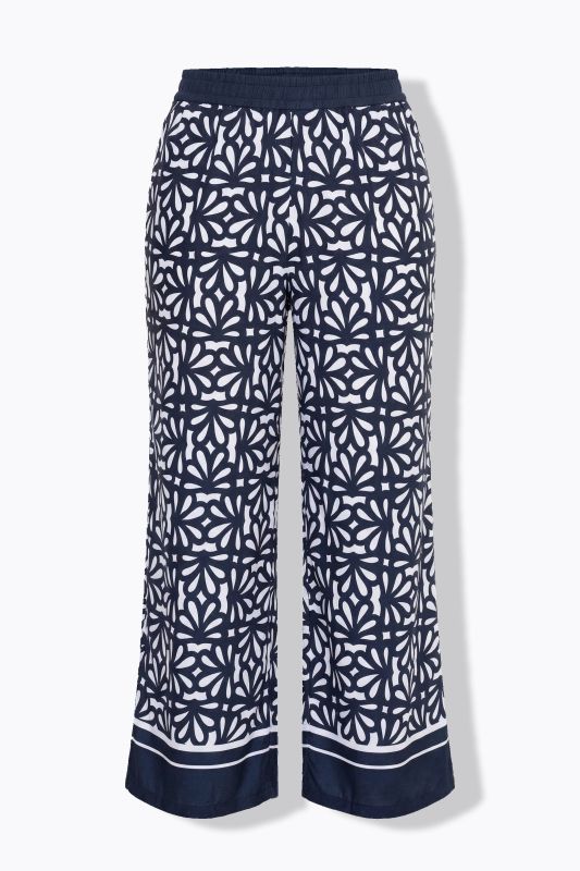 Floral Tile Print Elastic Waist Pants