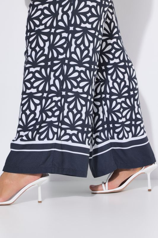 Floral Tile Print Elastic Waist Pants