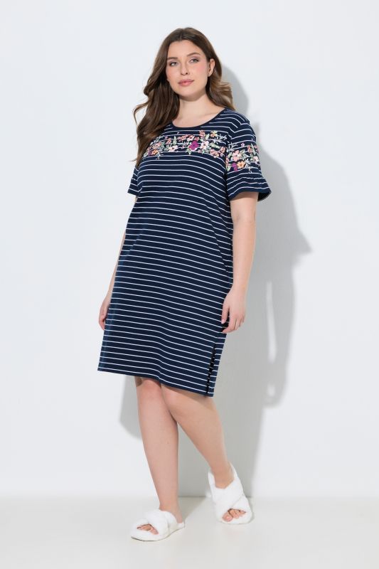Floral Stripe Short Sleeve Nightgown
