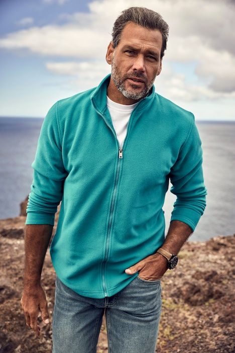 Fleece jacket, outdoor, stand-up collar, zip pockets, up to 8 XL