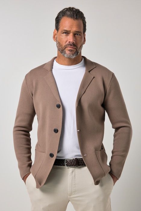 Knitted jacket, FLEXNAMIC®, Milano knitwear, lapel collar, up to 8 XL
