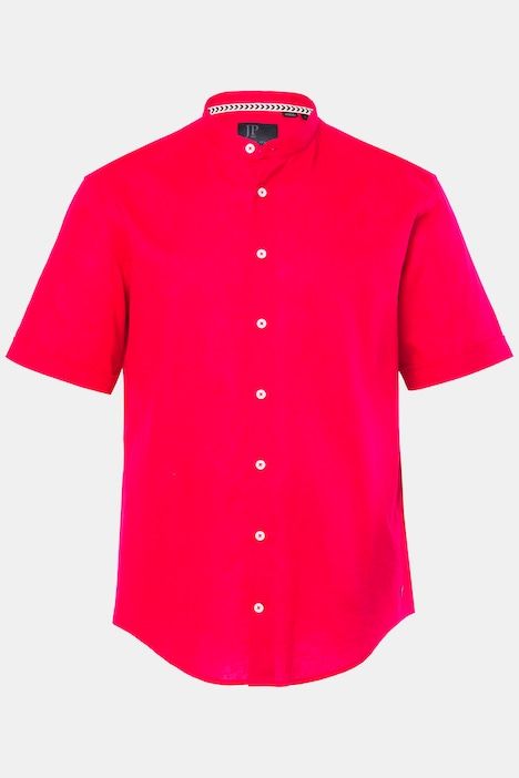 Shirt, short-sleeved, linen blend, stand-up collar, modern fit