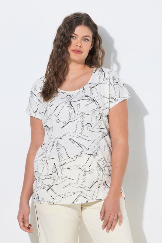 Crane Print Cap Sleeve Tee