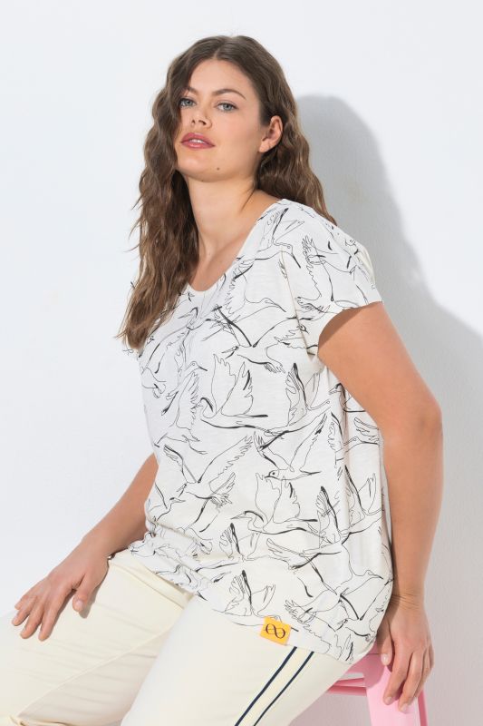 Crane Print Cap Sleeve Tee