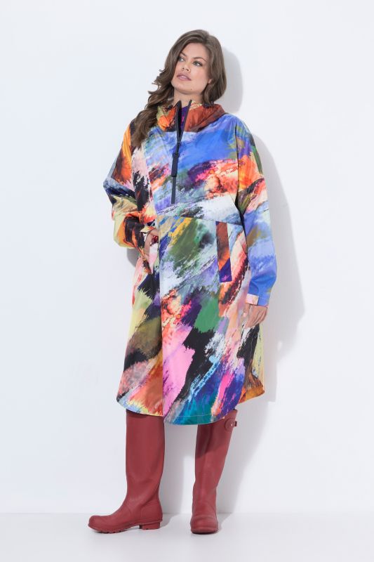 Brushstroke Print Rain Poncho