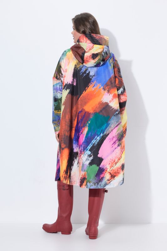 Brushstroke Print Rain Poncho