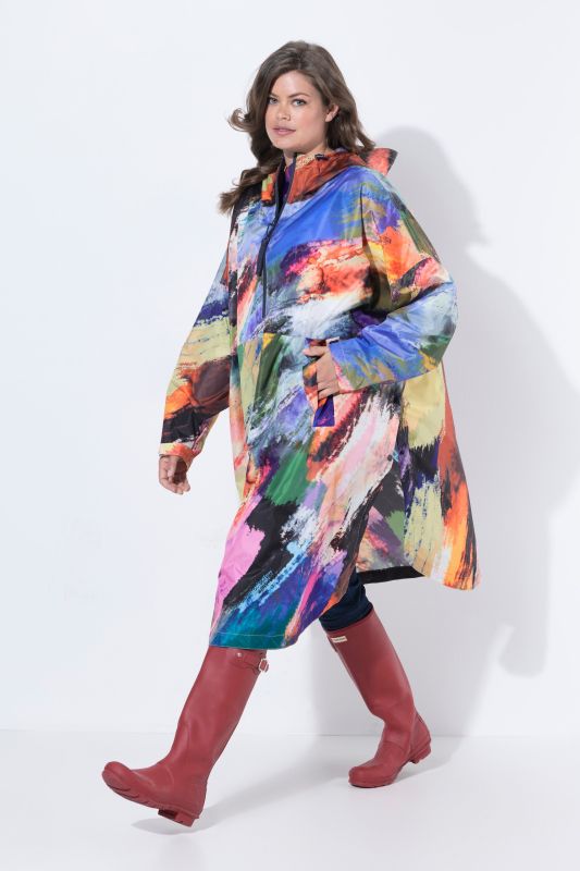 Brushstroke Print Rain Poncho