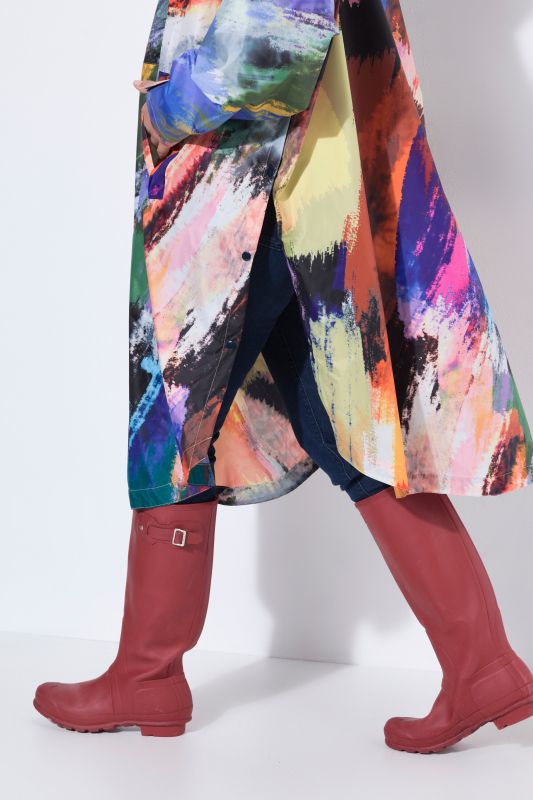 Brushstroke Print Rain Poncho