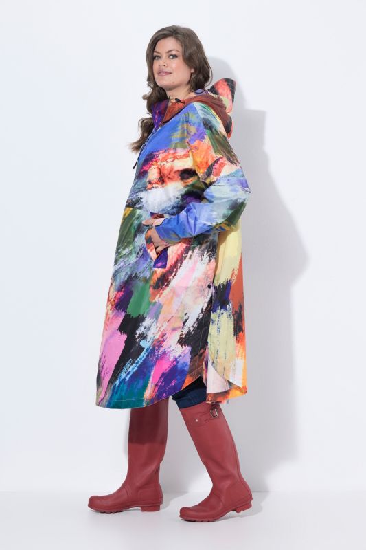 Brushstroke Print Rain Poncho