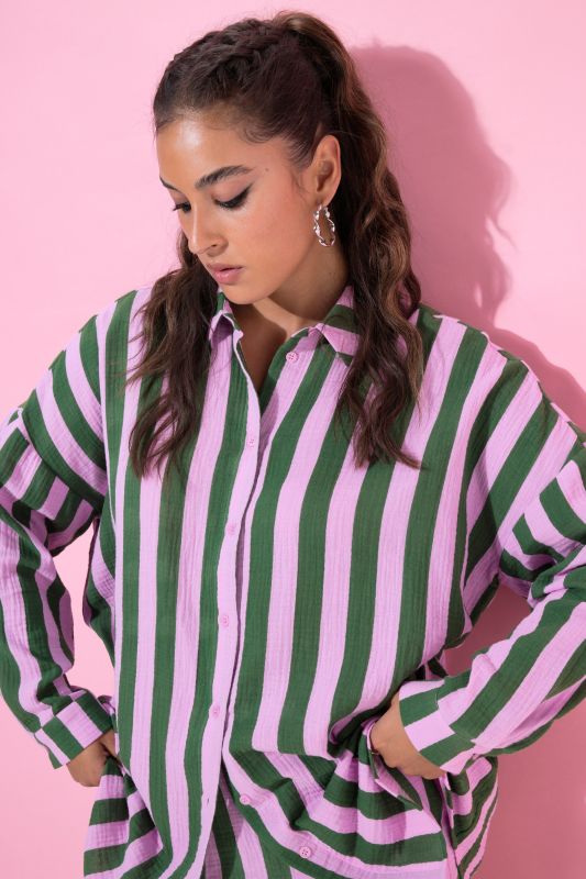 shirt blouse, oversized, muslin, stripes, long sleeve