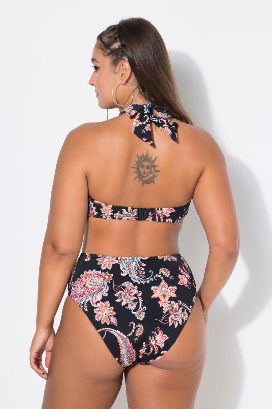 Draped Halter Neck Paisley Print Bikini Top