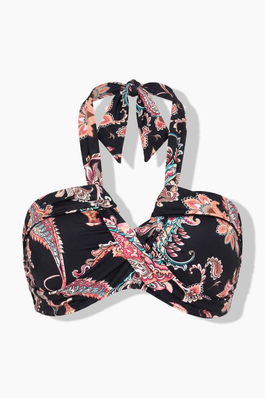 Draped Halter Neck Paisley Print Bikini Top