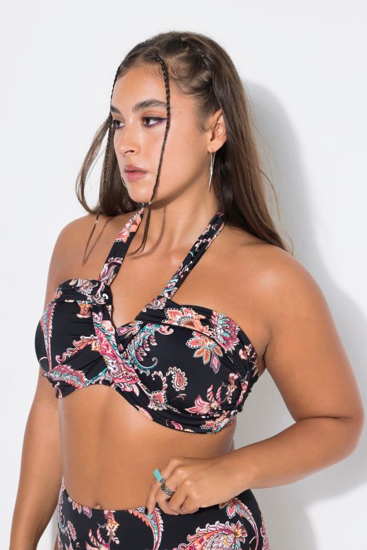 Draped Halter Neck Paisley Print Bikini Top