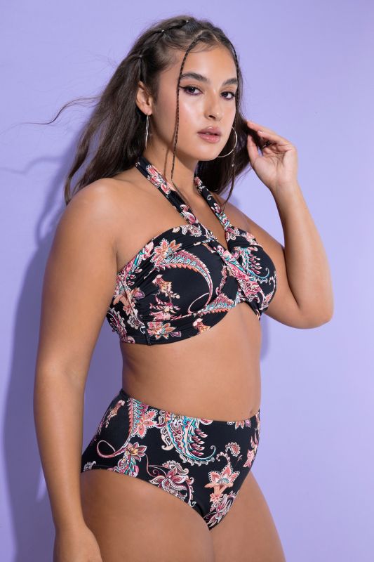 Draped Halter Neck Paisley Print Bikini Top