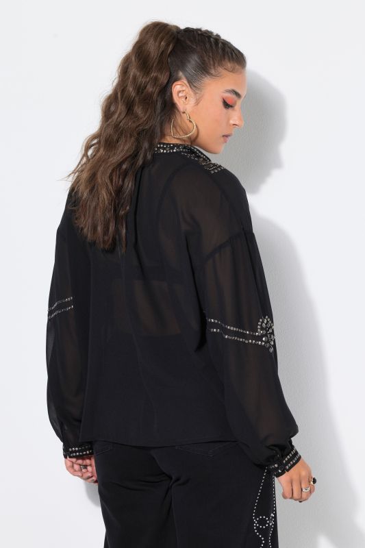 Decorative Studs Tie Neck Tunic
