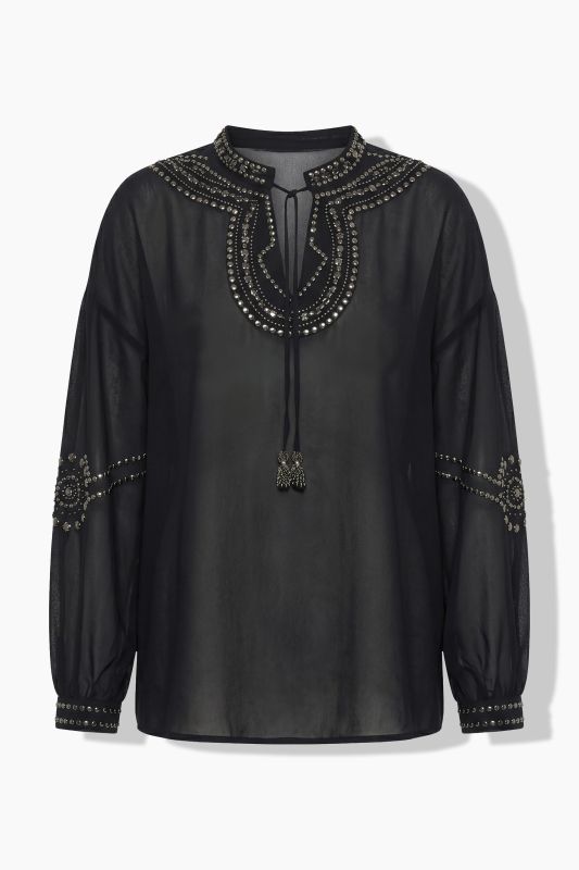 Decorative Studs Tie Neck Tunic