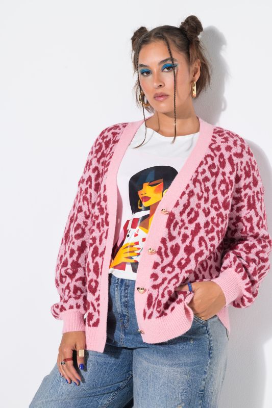 Oversized Leopard Jacquard Cardigan