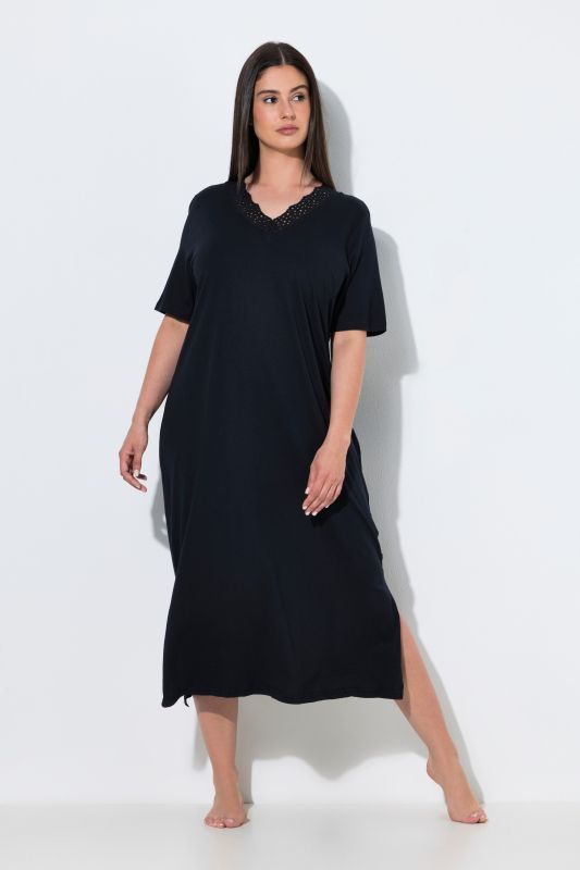 Eyelet Trim V-Neck Super Soft Cotton Blend Nightgown