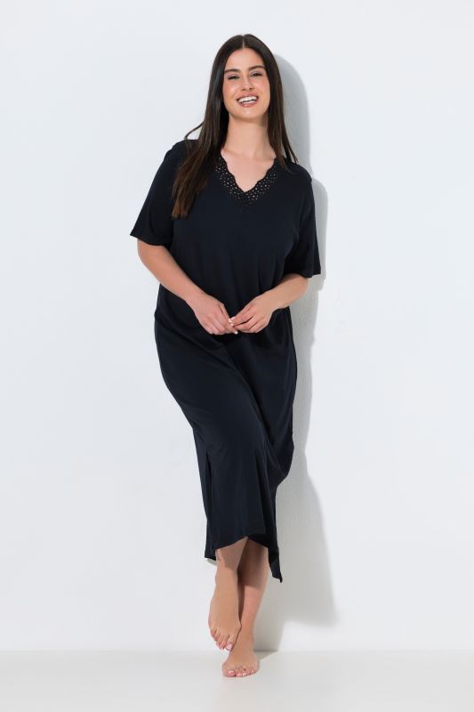 Eyelet Trim V-Neck Super Soft Cotton Blend Nightgown