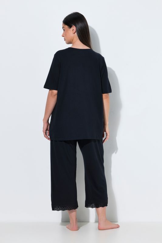 Eyelet Trim V-Neck Super Soft Cotton Blend Pajama Set