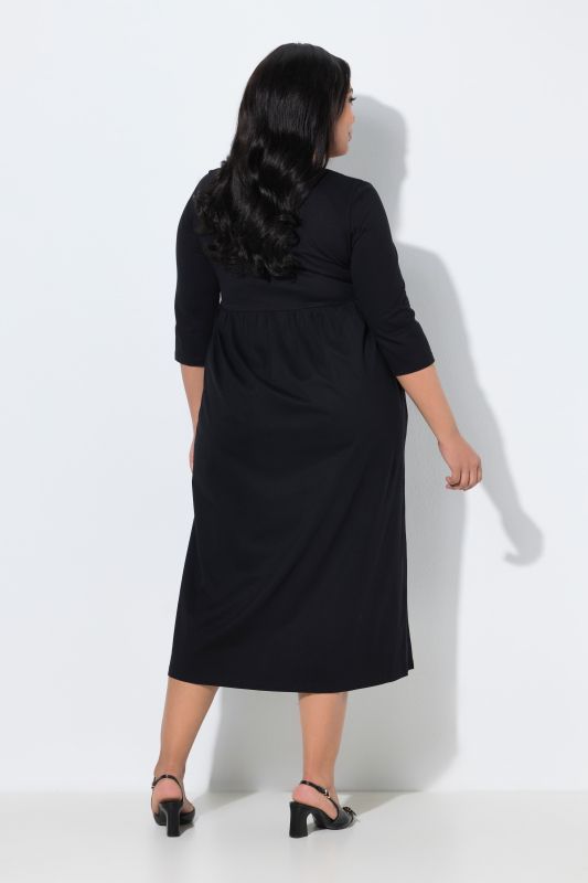 Cotton Knit V-Neck Empire A-line Pocket Dress