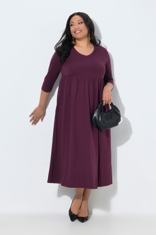 Cotton Knit V-Neck Empire A-line Pocket Dress