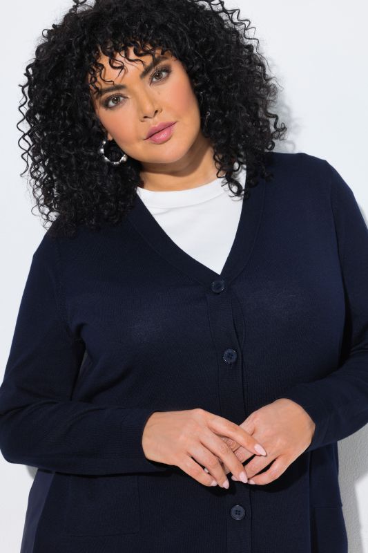 Poplin Panel V-Neck Cardigan