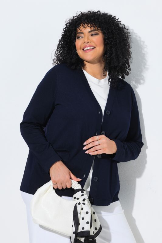 Poplin Panel V-Neck Cardigan