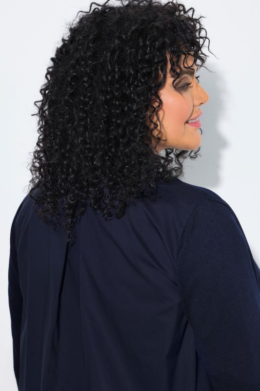Poplin Panel V-Neck Cardigan