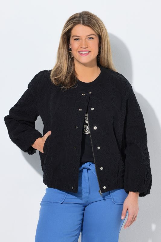 Eco Cotton Floral Embroidered Elastic Hem Blouson Jacket