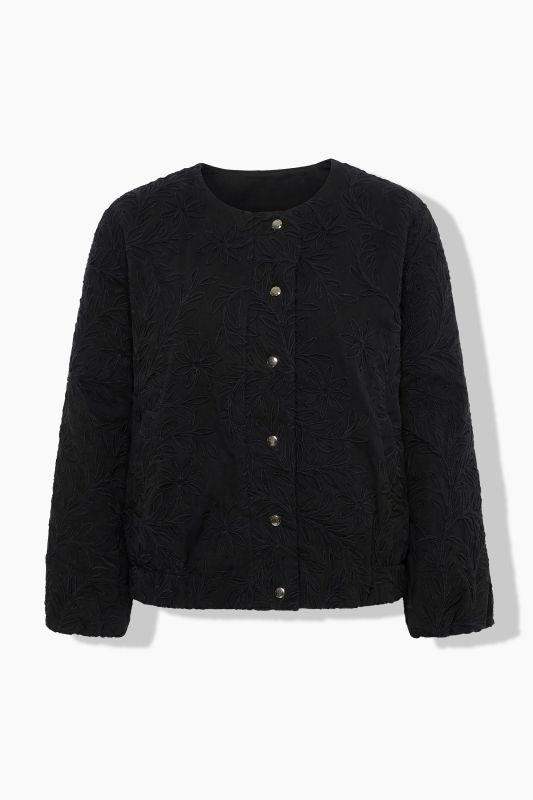 Eco Cotton Floral Embroidered Elastic Hem Blouson Jacket