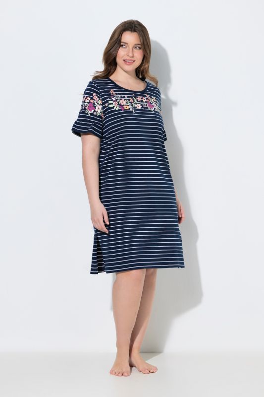 Floral Stripe Short Sleeve Nightgown