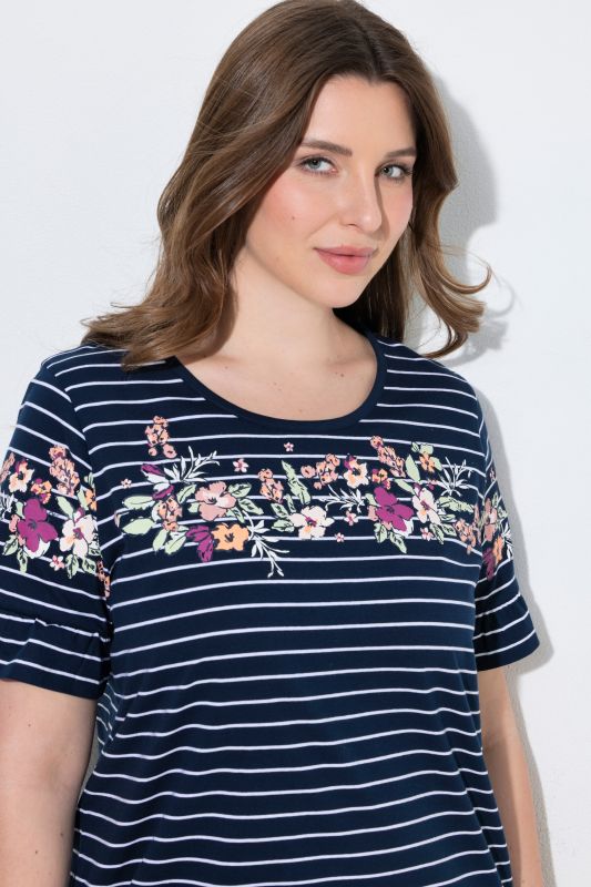 Floral Stripe Short Sleeve Nightgown