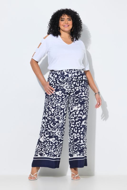 Leopard Print Elastic Waist Crepe Pants