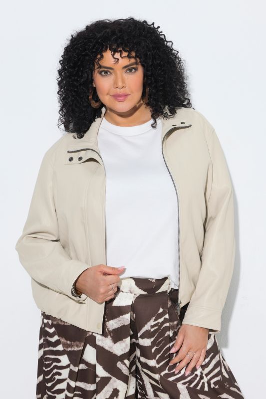 Faux Leather Zip-Up Biker Jacket