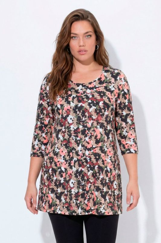 Floral Camo Print Round Neck Cotton Knit Tunic