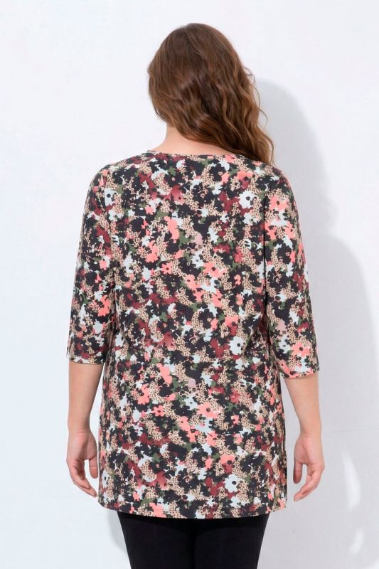 Floral Camo Print Round Neck Cotton Knit Tunic